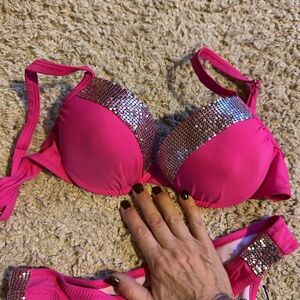 Pink and Silver Sequin Bikini Set